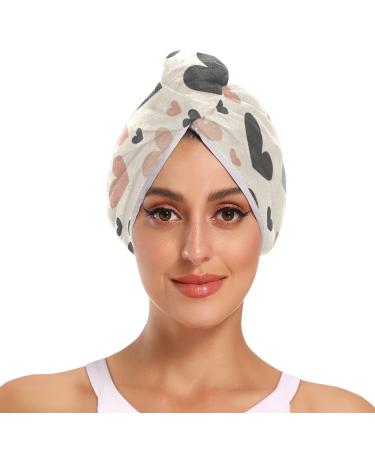 Colorful Hearts Hair Towel 2 Pack Super Absorbent Hair Drying Towel Quick Dry Hair Turbans Head Towel with Button Twisty Wrap for Women Girls