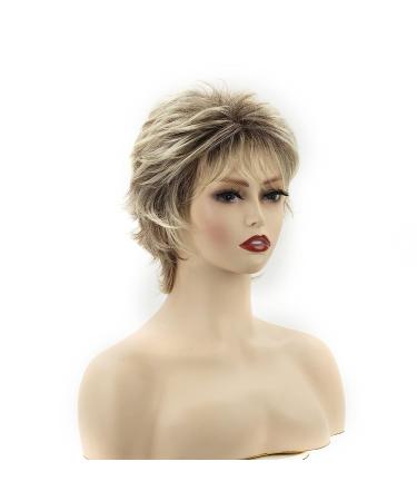 TISHINING Short Blonde Pixie Cut Wig for White Women - Dark Brown Ombre Blonde Synthetic Hair, Natural Look - Buy Online on GoSupps.com