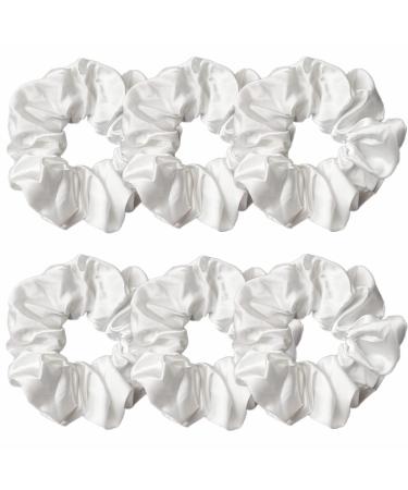6 Pcs Satin Silk Hair Scrunchies Soft Hair Ties Fashion Hair Bands Hair Bow Ropes Hair Elastic Ponytail Holders Hair Accessories for Women and Girls (4.2 inch Pure White) 4.2 Inch (Pack of 6) Pure White