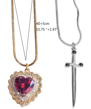 OralGos Stylish Heart Sword Pendant Necklace - Adjustable Gold Clavicle Chain Jewelry Set for Women | International Shipping - Buy Online on GoSupps.com
