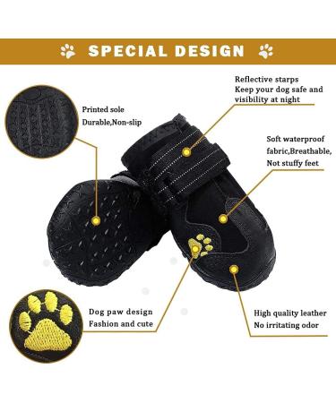 HuaTek Waterproof Dog Boots for Medium to Large Dogs | Anti-Slip Sole with Reflective Straps | Size 7 (63-75 lbs) Black - Buy Online on GoSupps.com