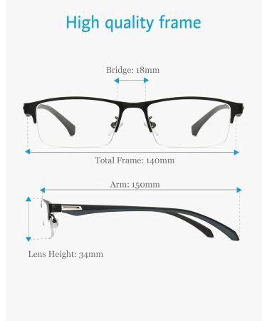 ANRRI Blue Light Glasses for Men - Semi Rimless Rectangle Black Metal Frame - UV Blocking Computer Glasses A1-Black - Buy Online on GoSupps.com