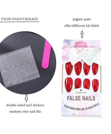 Brinote Red Stiletto Press on Nails - Medium Length Almond False Nails for Women and Girls - Buy Online on GoSupps.com