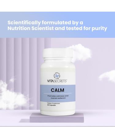 Vitasecrets Calm Stress Relief Supplement - Ashwagandha Capsules GABA Green Tea Extract and L Theanine Boosts Mood Gluten Free No Artificial Colors or Preservatives - 60 Capsules - Buy Online on GoSupps.com