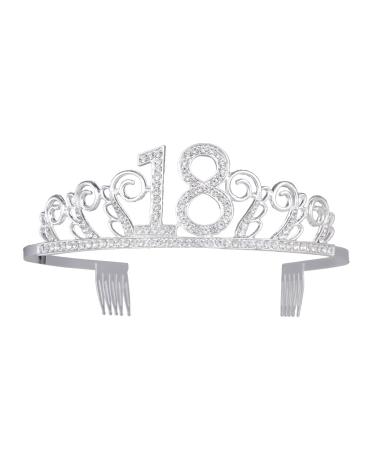 Frcolor 18th Birthday Crown Headband for Women Crystal with Combs Silver