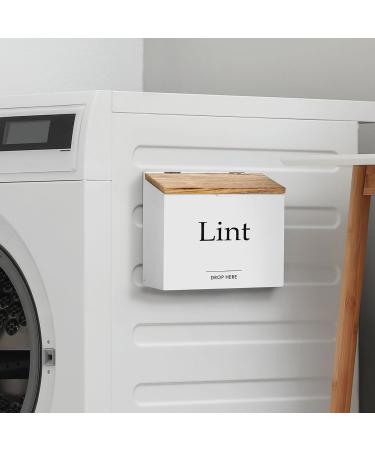 Magnetic Lint Bin for Laundry - Compact Wooden Lint Box with Lid | Rustic Modern Farmhouse Decor - White & Torched Finish - Buy Online on GoSupps.com