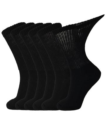 LIN PERFORMANCE Diabetic Socks With Non-Binding Top and Cushion Sole for Men and Women Black 6pairs 9-11 Crew/Black/6prs