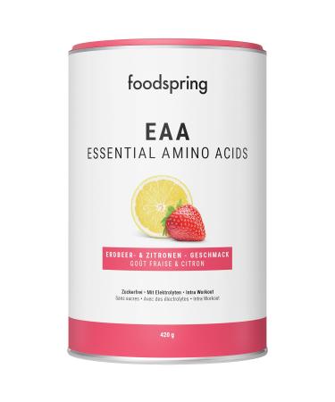 Foodspring EAA Powder with electrolytes for muscle build -up & preservation -EAA powder contains all essential amino acids -sugar -free (420g | 30 portions | 1 measuring spoon 14g | strawberry & lemon) - Buy Online on GoSupps.com