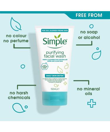Simple Daily Skin Detox Purifying Facial Wash 150ml - Gentle Cleanser for Clear Skin - Buy Online on GoSupps.com