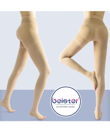 Beister Class 2 Medical Compression Tights - Open Toe Thigh High Pantyhose 20-30 mmHg for Varicose Veins & Edema - Beige XL - Men & Women - Buy Online on GoSupps.com