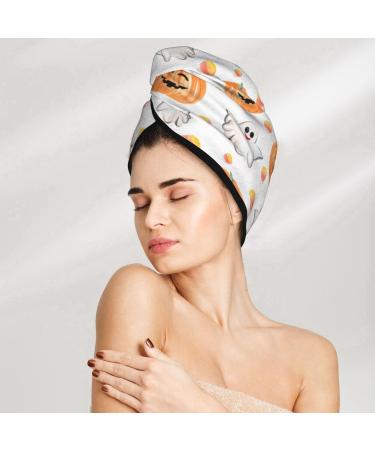 Buy Halloween Ghost Pumpkins Coral Velvet Dry Hair Cap - Quick Dry Turban for Long Thick Hair | Anti Frizz Strong Water Absorption One Size - Buy Online on GoSupps.com