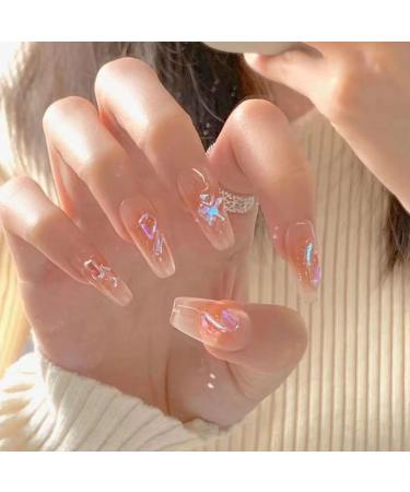 Temperament to Enhance The Nail Patch Hand-Made Nail Patch to wear a Manicure Little Red Book Online Celebrity Explosions Warm Elves with The Same Blush Aurora New Ladder (10 Pieces) (Size : M) Medium