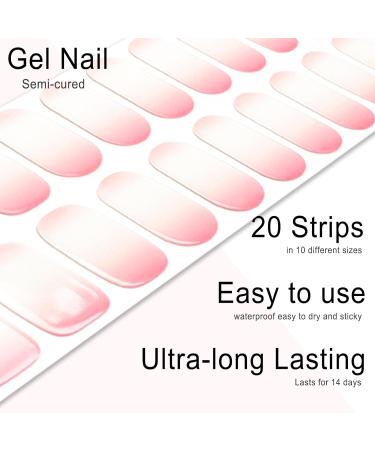 Foyute Semi Cured Gel Nail Strips 20 Pcs Soft Self-Adhesive Gel Nail Polish Wraps Sticker for Salon-Quality Manicure Set Long Lasting Easy to Apply & Remove Nail File & Wooden Stick (Pink) - Buy Online on GoSupps.com
