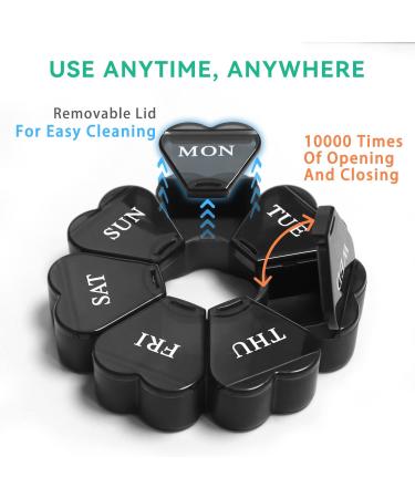 Gaonmic Cute Flower Pill Organizer - 7 Day Portable Case for Vitamins and Supplements (Black) - Buy Online on GoSupps.com