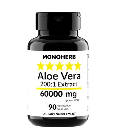 MONOHERB Aloe Vera 300 mg per Capsule - 60000 mg Equivalent - 200x Extract - 90 Capsules