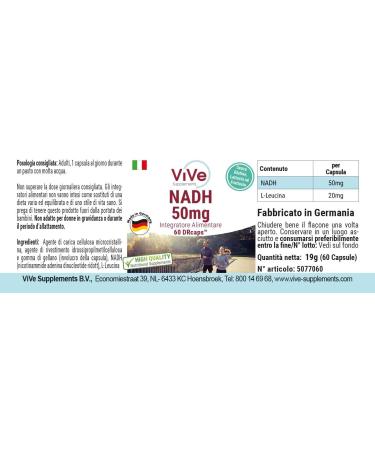 NADH 50 mg - Vegan Stable Time-Delayed Capsules | 60 ct | 2-Month Supply | Quality from Germany | Vive Supplements - Buy Online on GoSupps.com