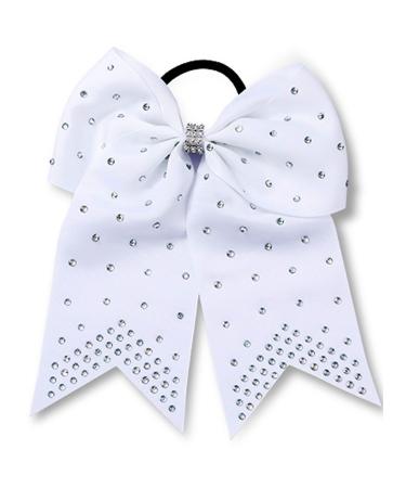 12 Pieces Jumbo Cheerleader Bows with Rhinestones  7 Inch Large Ponytail Holder Cheer Hair Bows for Teen Girls Softball Cheerleader Sports  White 12 Count (Pack of 1) White