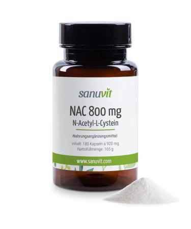 Sanuvit - NAC 800 mg per capsule |180 capsules |High dose |N-Acetyl-L-cysteine |High bioavailability and tolerance |Vegan |Made in Austria - Buy Online on GoSupps.com