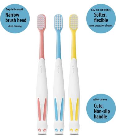 Kids Toothbrush Set with Rabbit Handle & Travel Case - Pink & Yellow | Ages 2-12 - Buy Online on GoSupps.com