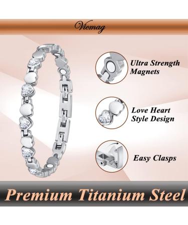 Vicmag Magnetic Bracelet for Women - Titanium Steel Brazaletes | Adjustable with Removal Tool | Silver Love Heart Design | Gift Box Included - Buy Online on GoSupps.com
