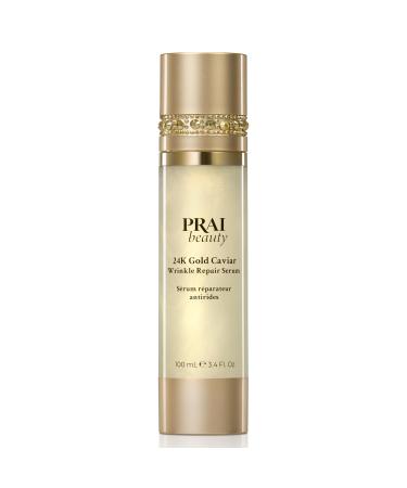 PRAI Beauty 24K Gold Caviar Wrinkle Repair Serum for Face | Anti-Aging Serum with Hyaluronic Acid to Plump and Fill In Wrinkles | Anti-Wrinkle Serum with Vitamin C for Brighter Firmer Skin 3.4 Ounce (Pack of 1)