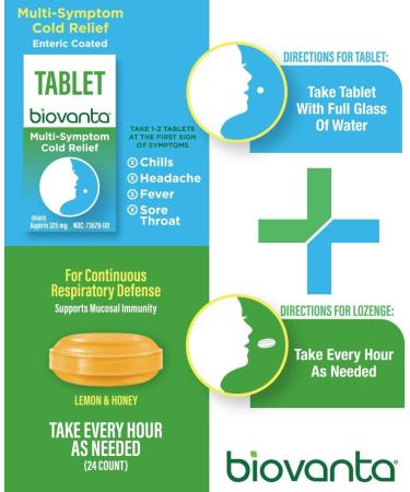 Biovanta Cold & Flu Relief Kit - Immune Support Plant-Based Aspirin & Honey Lemon Cough Drops - Buy Online on GoSupps.com
