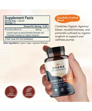 Ohana Agaricus Blazei Organic Mushrooms Blend USDA-Organic Whole Food Mushroom Supplement Non-GMO Gluten-Free 90-Capsule Bottle Pack of 1 Agaricus blazei Capsules 1 Count (Pack of 1) - Buy Online on GoSupps.com