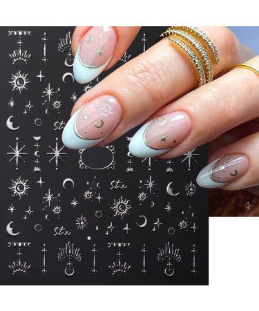 3D Metallic Silver Nail Stickers - Self-Adhesive Star Moon Sun & Butterfly Design - 8pcs Nail Art Accessories for Stunning Manicures - Buy Online on GoSupps.com