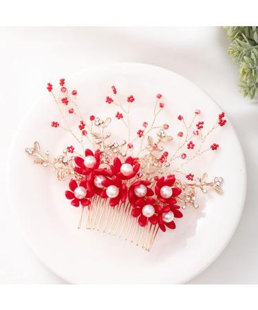 Beavorty Flower Hair Combs Wedding Side Comb Bridal Side Combs Wedding Hair Clip Pearl Comb Clip Crystal Headpiece Handmade Comb Crystal Hair Comb Floral Bridal Clip Manual Headgear Bride - Buy Online on GoSupps.com