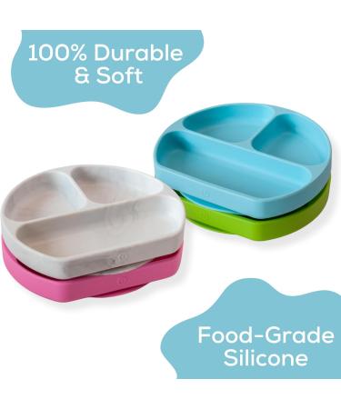 4 Pack Silicone Suction Plates Silicone Baby Essentials Feeding Set Divided Plates BPA Free Microwave Dishwasher Safe o1baby - Buy Online on GoSupps.com
