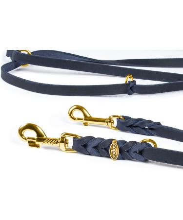 Copcopet Handmade Blue Fat Leather Dog Leash - 3-Way Adjustable Brass Fittings 3m x 15mm - Premium German Quality - Buy Online on GoSupps.com
