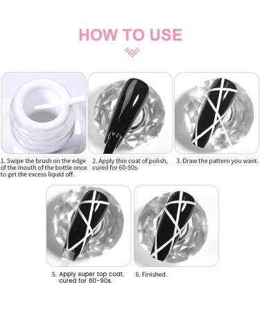 White Nail Polish - Painted Gel Nail Polish - White Gel Liner Nail Polish - 12ml Gel Liner Nail Art with Thin Brush - Nail Color Painting Nail Gel - Soak off UV Lamp Manicure Salon - Buy Online on GoSupps.com