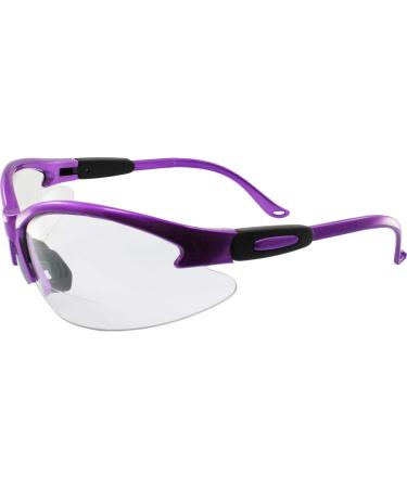 Birdz Eyewear Flamingo Women's Work Safety Glasses Bifocals Readers Purple Frame + 2.5 Magnification Clear Lenses
