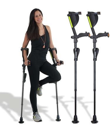 Ergobaum 7th Gen. By Ergoactives. 1 Pair (2 Units) of Ergonomic Forearm Crutches - Adult 5' - 6'6'' Adjustable (Black Color)