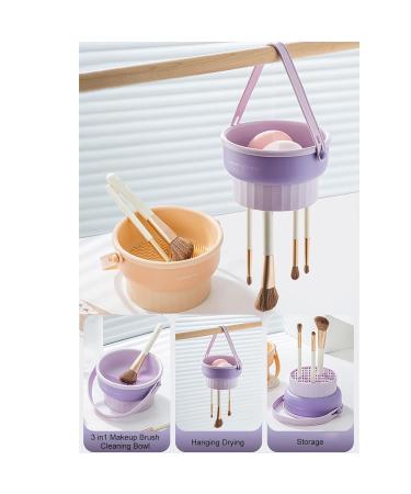 3 in 1 Brush Cleaning Mat & Dryer - Silicone Makeup Brush Cleaner Bowl for Brushes Sponges & Powders - Purple - Buy Online on GoSupps.com