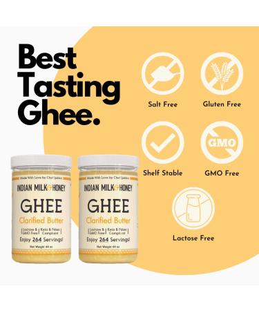 Indian Milk & Honey Grass-Fed Ghee Butter Twin Pack | 44 oz x 2 (264 Servings Each) | Handmade & Locally Sourced Clarified Butter | Lactose, Gluten & Casein Free | Recyclable PET Jars - Buy Online on GoSupps.com