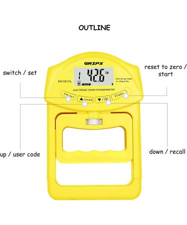 GRIPX Digital Hand Dynamometer - Automatic Grip Strength Meter | 198 lbs / 90 kg - Yellow | International Shipping - Buy Online on GoSupps.com