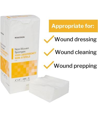 McKesson Non-Woven Sponges 4x4 Inch, 200 Count - High Absorbency, Polyester/Rayon, 4-Ply, Non-Sterile - Buy Online on GoSupps.com