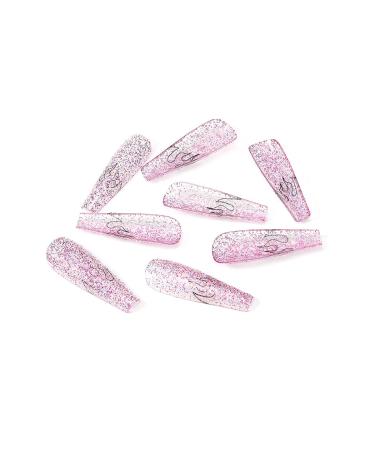 Brishow Coffin Artificial Nails - Long Flame Glitter Press-On Ballerina Acrylics - 24 Pieces for Women & Girls | International Shipping Available - Buy Online on GoSupps.com