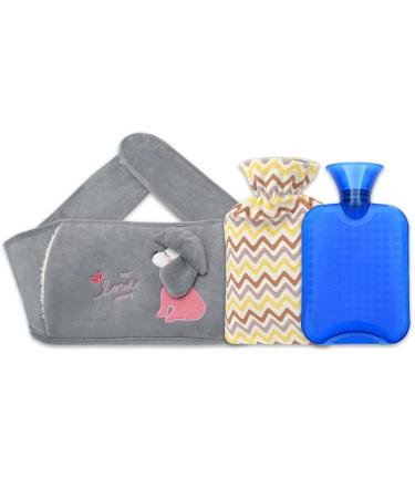 DicDok Hot Water Bottle 900ML PVC Hot Water Bag with Super Soft Cover and Plush Waist Belt Keep Warm for Hand Back Legs and Waist or Work as Hot Cold Therapy DOGBELT