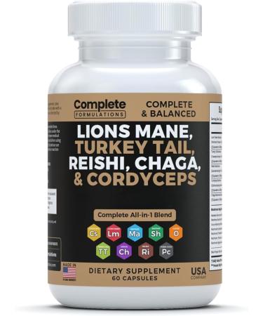 Complete Formulations 12-in-1 Mushroom Supplement 60 Count | Lion s Mane Supplement Capsules with Cordyceps Turkey Tail Reishi Chaga & Mushroom Blend