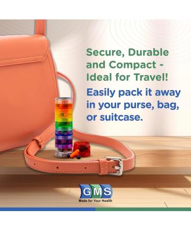 GMS 7 Day Medicine Pill Organizer - Stackable Extra Small Travel Pill Box for Tablets & Vitamins - Organize Daily & Weekly Medications - Rainbow Colors - Buy Online on GoSupps.com