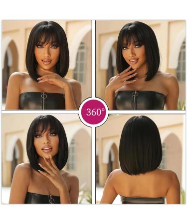 Esmee Short Black Bob Wig with Fringe | Shoulder Length Synthetic Wig for Daily Party Cosplay | 12 Inch - Buy Online on GoSupps.com