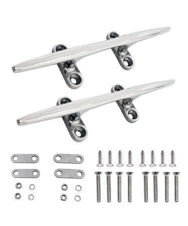 Yanyu 2 Pack 8 inch Boat Deck Cleat Marine Stainless Steel 316 Dock Open Base Rope Cleats with Fasteners