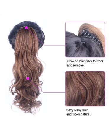 Short Wavy Ponytail Extensions - 40cm Synthetic Claw Ponytail Wig for Women - 90g Brown Black Hair - Buy Online on GoSupps.com