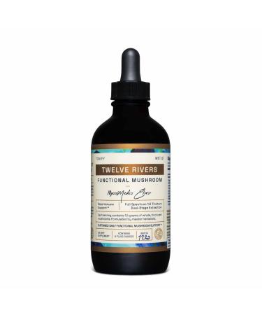 RAW Forest Foods Twelve Rivers Functional Mushroom MycoMedic Elixir Tincture 1:2 True Dual-Stage Extraction Spiced Winter Chai 4 Fluid Ounce Bottle