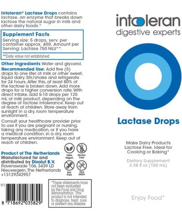 Lactase Digestive Enzyme Drops - 3.38 FL Oz (100 ml) | Liquid Lactase Enzyme for Lactose Intolerance | Makes Dairy Lactose-Free | Lactose-Free Cooking & Baking | Pure and Vegan | Low FODMAP - Buy Online on GoSupps.com