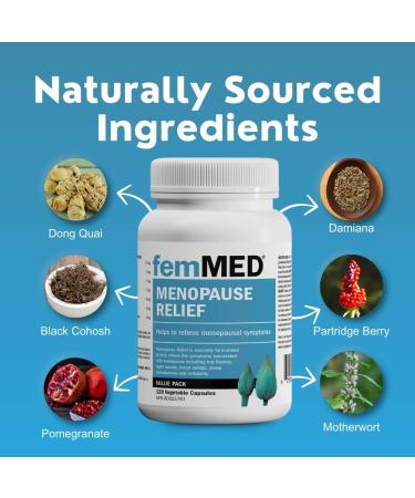 femMED Menopause Relief - Safely Helps Relieve 12 Menopausal Symptoms: Hot Flashes Night Sweats Irritability Mood Swings Sleep Disturbances Low Energy and more. Dr Formulated by Canadian Doctors. (120 Count - 60 Day Supply Take 1 Twice Daily) 120 count (P - Buy Online on GoSupps.com
