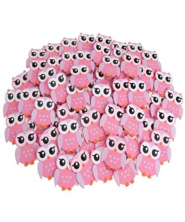 Homeford Small Owl Animal Wooden Baby Favors Pink 1-1/4-Inch 100-Pack