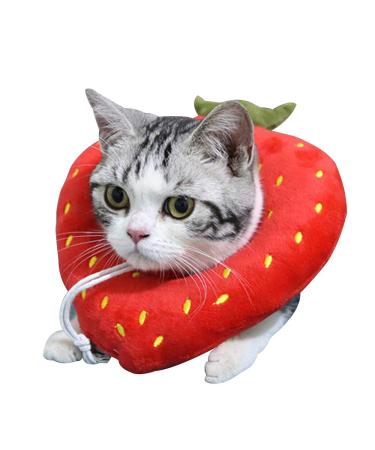 QYCX Pet Collar-Adjustable Cat Recovery Collar&Cute Soft Strawberry Neck Cone After Surgery Anti-Bite Lick Wound Healing Protective Cat Elizabethan Collar for Kitten&Puppy